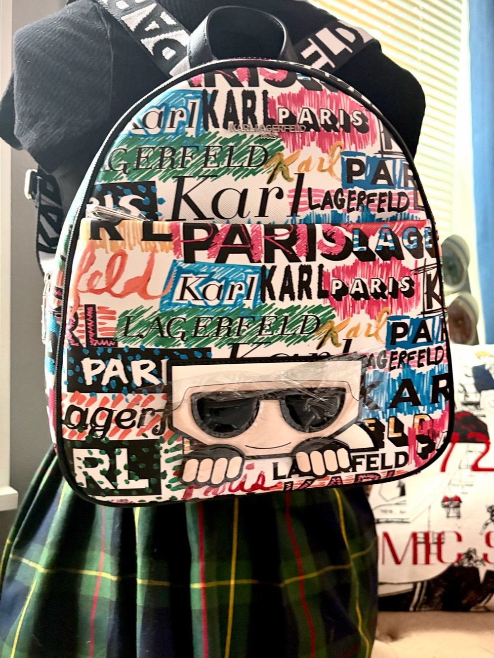 Karl Lagerfeld Scribble Graffiti Mini Backpack - White, Coral, Teal, Black